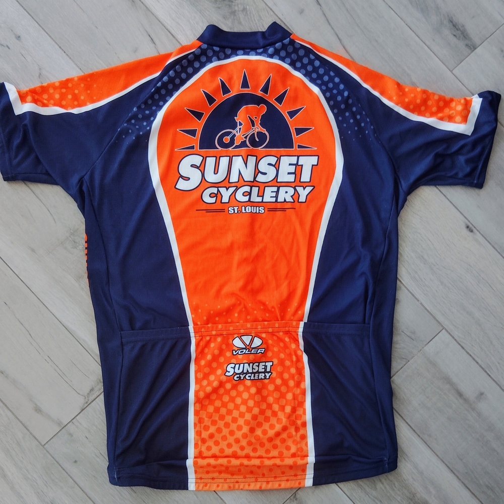 Voler Club Ragian Sunset Cyclery Orange and Blue Cycling Jersey Mens Xl